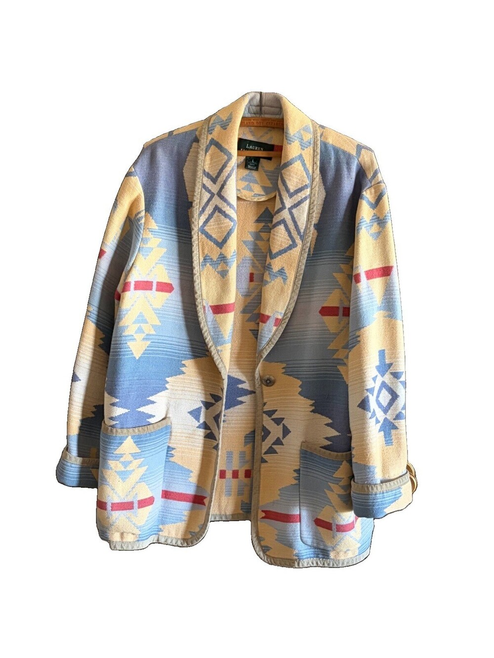 Vintage RALPH LAUREN SouthWestern Indian Blanket Rug Coat Jacket Large USA